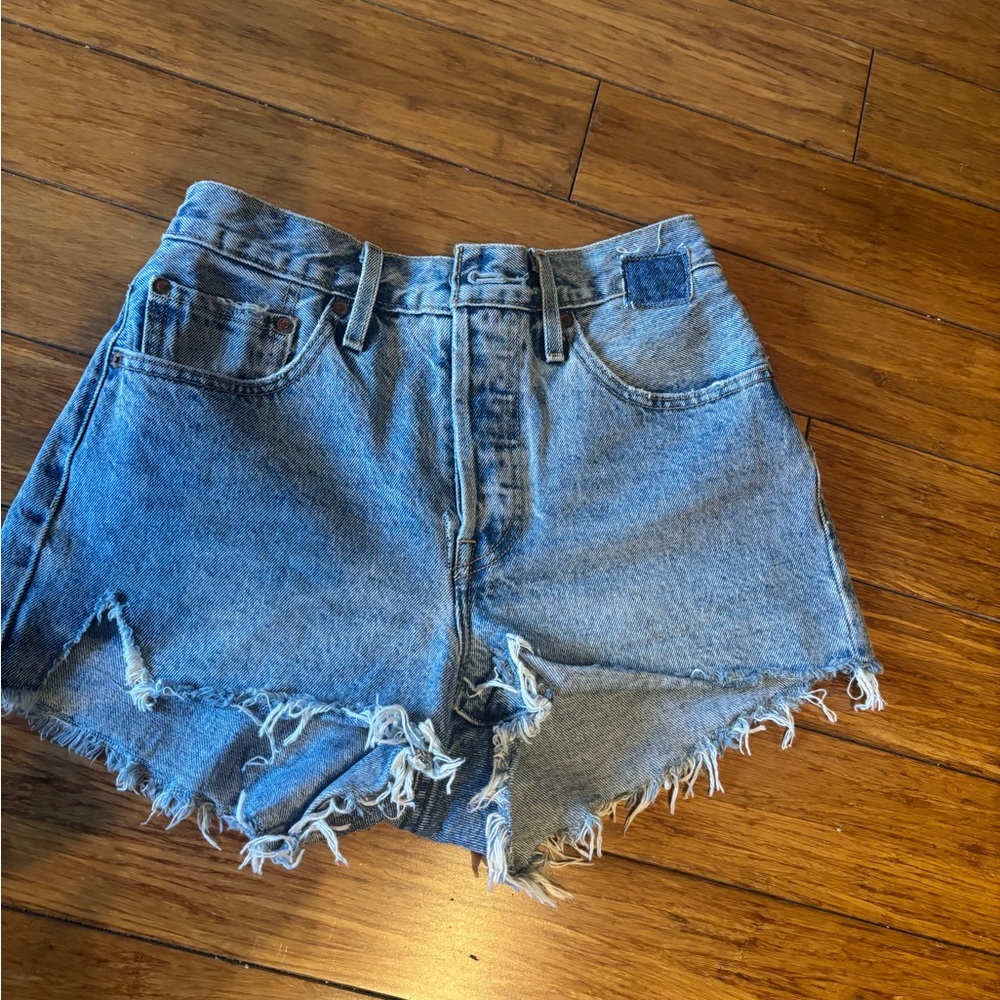 Levi's Blue Jean Shorts with Frayed Hem